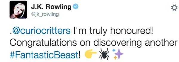 Örümceğin ünü J.K. Rowling'e kadar ulaştı.