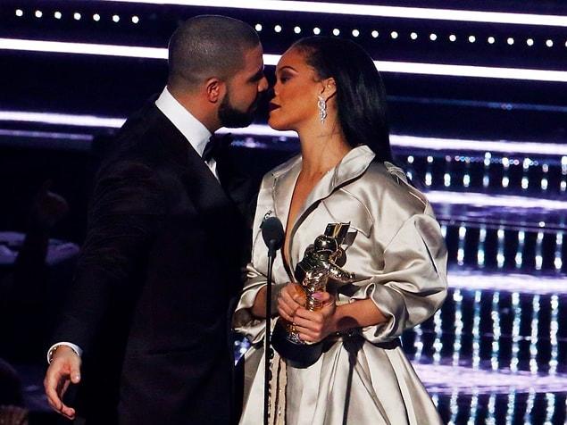 5. Drake presents Rihanna with the Michael Jackson Video Vanguard Award during the 2016 MTV Video Music Awards in New York.
