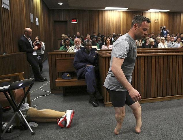 6. Olympic athlete Oscar Pistorius was made to remove his prosthetic legs mid-trial by his defence lawyer in a bid to prove he's a "vulnerable" man and to avoid a longer jail sentence for killing his girlfriend Reeva Steenkamp.