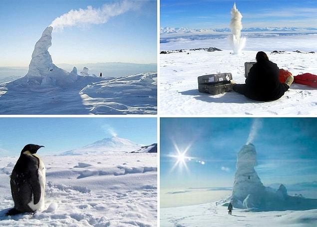 2. An Antarctic volcano and its snow pipes