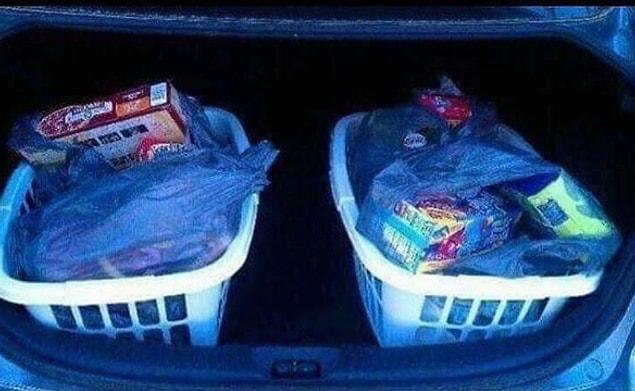 5. Use your laundry baskets when you don’t want to make 15 trips to carry your grocery bags.