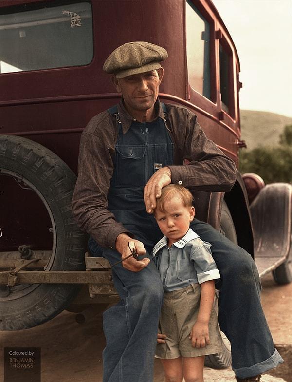 13. Porterville, California'dan bir baba-oğul, 1936.