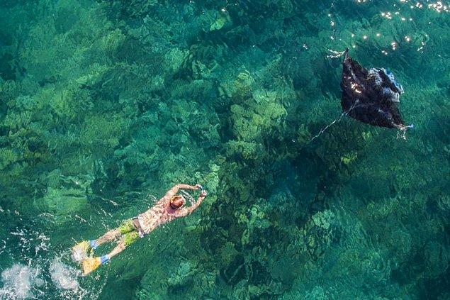 19. Hayalet Vatozu Takip Eden Bir Şnorkel, Yasawa Adaları, Fiji- Droneworks NZ