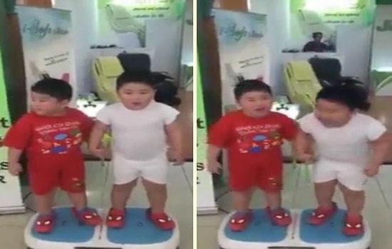 Tombiş Çocukların Titreşimli Zayıflama Makinesi Üzerindeki Eğlenceli Anları