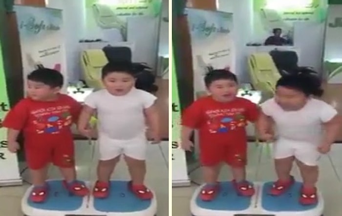 Tombiş Çocukların Titreşimli Zayıflama Makinesi Üzerindeki Eğlenceli Anları