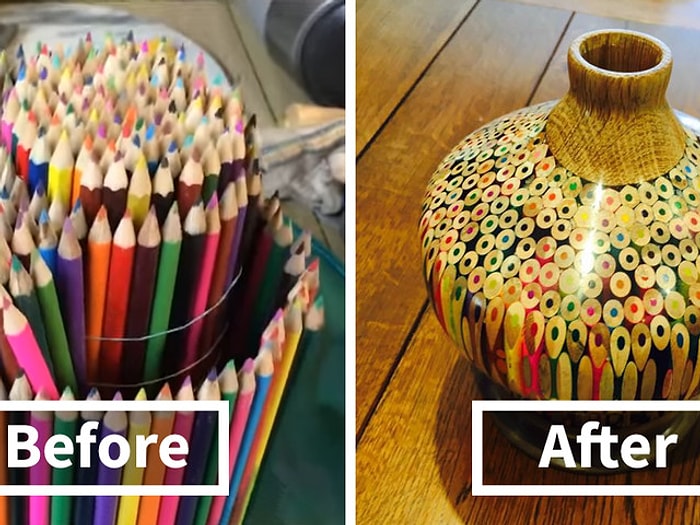 Başarılı Sanatçıdan Tamamen Kalemlerden Oluşan Vazo Yapımı