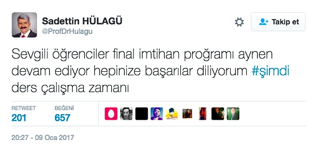 Rektör Sadettin Hülagü'nün Twitter üzerinden açıklamaları bu şekildeydi.