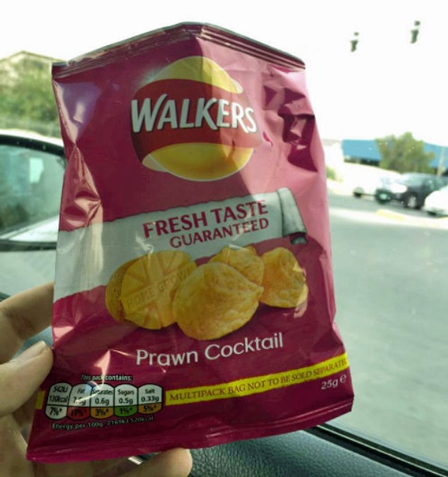 14. Prawn cocktail favoured crisps.