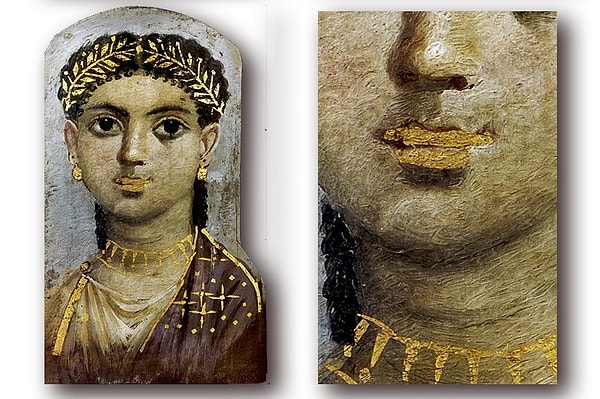 8. Эти портреты дают нам представление о том, какой макияж был моден 2000 лет назад. Например, ресницы не просто чернили, а рисовали прямо на нижнем веке, а губы иногда красили золотой краской