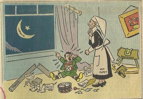 3. "Savaş yıllarından bir Fransız karikatürü: Ankara Büyükelçisi Von Papen: "Sevgili Hitler, sana o oyuncağı alamayacağım''