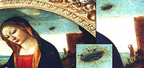 Если посмотреть на картину поближе, то можно увидеть объект, подозрительно напоминающий НЛО!