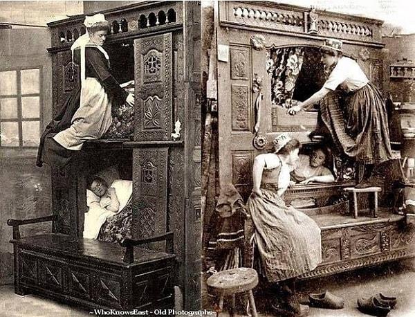 17. 1843 yılında İngiltere'de çekilen bir fotoğraf. Hizmetçiler için bir yatak odası.