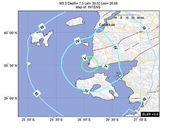 İlk depremin merkez üssü, Ege Denizi'nde Çanakkale'nin Ayvacık ilçesine bağlı Gülpınar açıklarıydı.