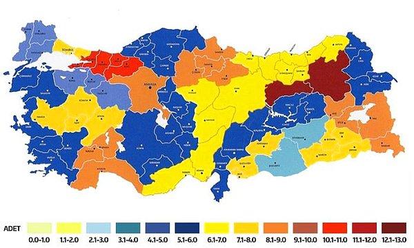 Türk halkının kitap okuma sayısı şehirlere göre aşağıdaki tablodaki gibi