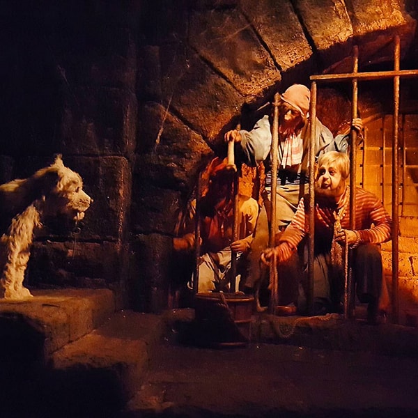 7. Аттракцион "Пираты Карибского моря" содержит в себе 128 двигающихся и разговаривающих моделей персонажей — 75 пиратов и крестьян и 53 модели животных.