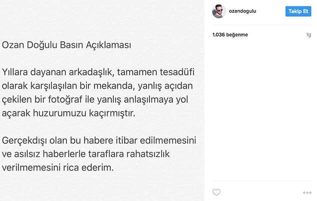 Hakkında eşini aldattığı yönünde çıkan haberlere, Instagram'dan paylaştığı bir basın duyurusu ile yanıt verdi.