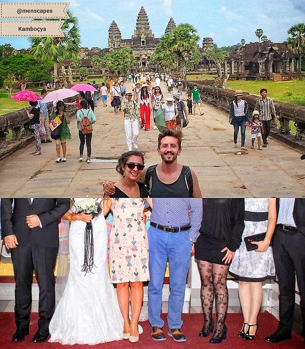 Düğünde poz verirken kafa Angkor Wat'ta bir tapınakta!