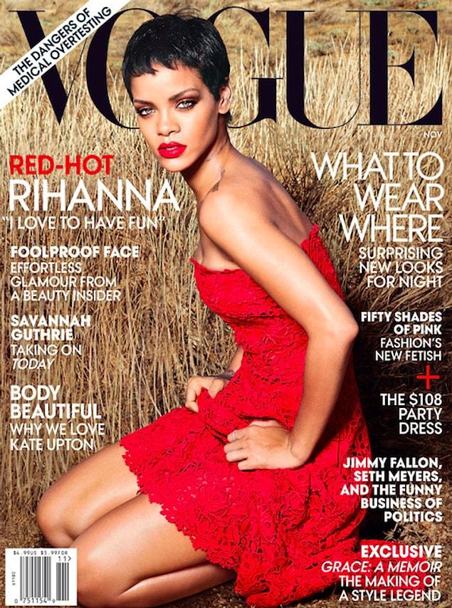 Another breathtaking Vogue cover in a red strapless dress...