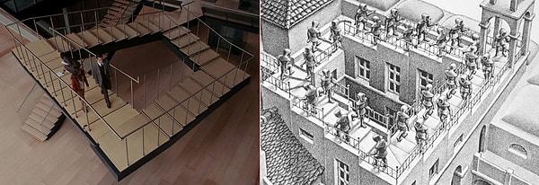 7. Arthur’un Ariadne’ye gösterdiği Penrose merdivenleri ile, M.C. Escher'in litografisine atıfta bulunulur.