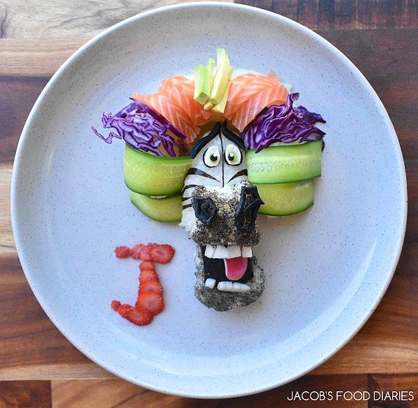 Sushi ve sebzelerden; Madagascar filminden Marty.