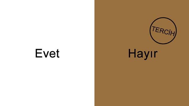 Geçerli oy pusulalarından bahsedelim. 'Hayır' veya 'Evet' oyunu doğru bir biçimde kullanmak için damgayı belirlenen alandaki herhangi bir yere basmak yeterli.