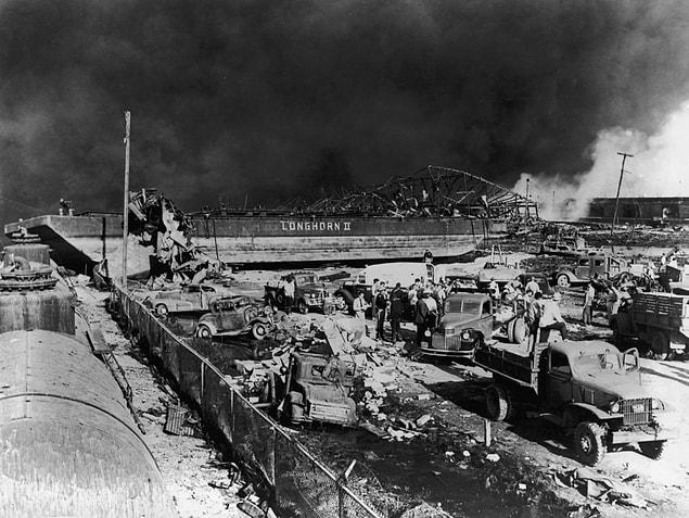 Burning wreckage ignited everything within miles, including dozens of oil storage tanks and chemical tanks.