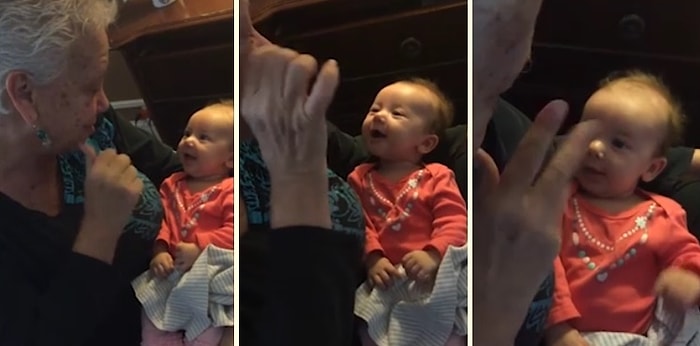 Büyükannesinin İşaret Diline Cevap Veren Sevimli Bebek