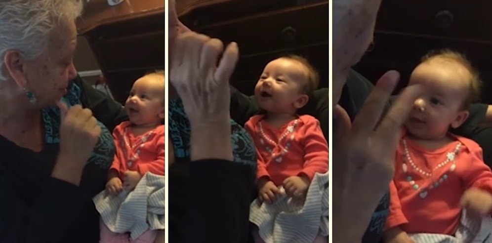 Büyükannesinin İşaret Diline Cevap Veren Sevimli Bebek