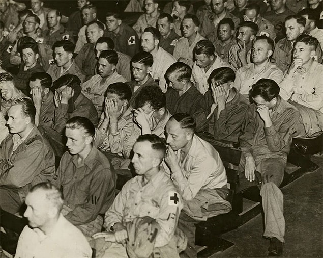 11. The reactions of German soldiers to the Concentration Camp videos shown to them by the allied forces after the war. | 1945
