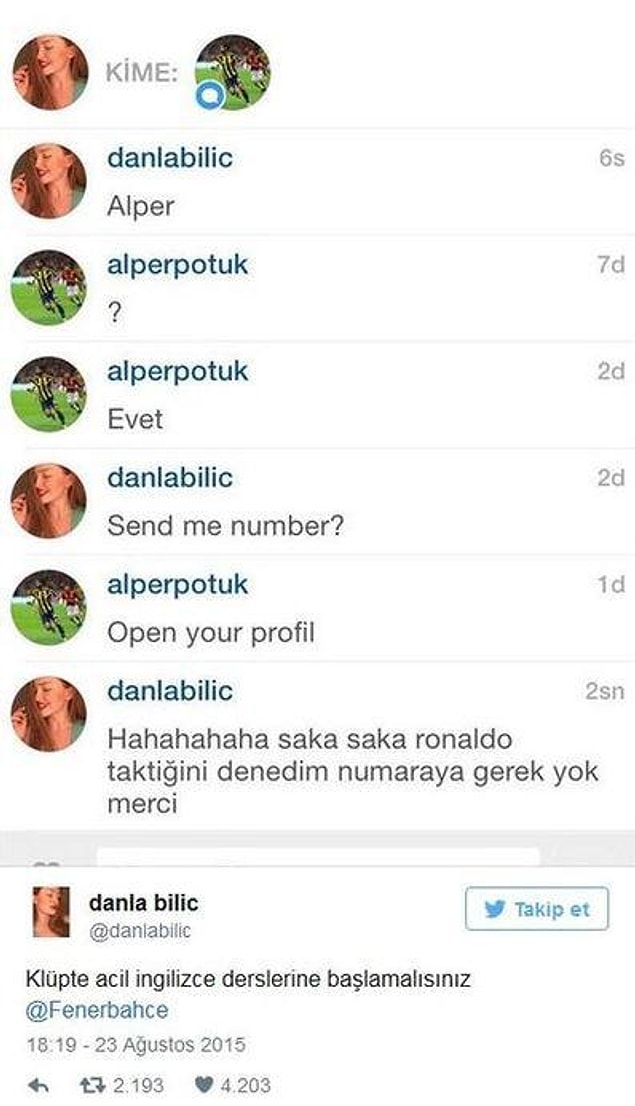 Hatta internet fenomeni Danla Bilic, Türk futbolcuları bu yolla tiye almıştı.
