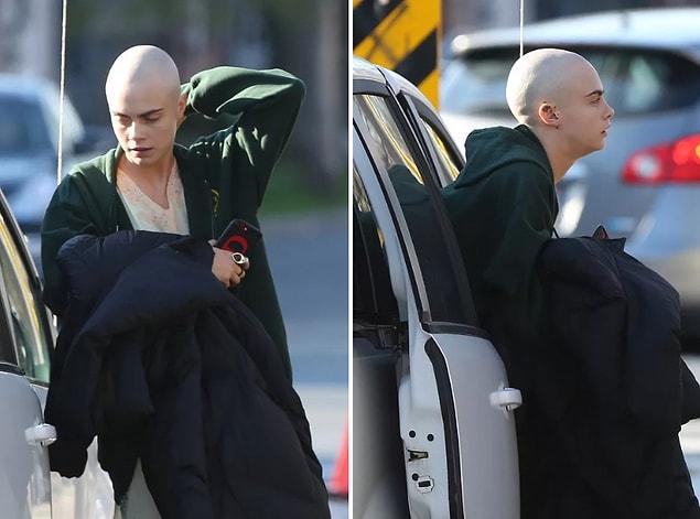 The photos were taken on the set of Cara's new movie, "Life in a Year."