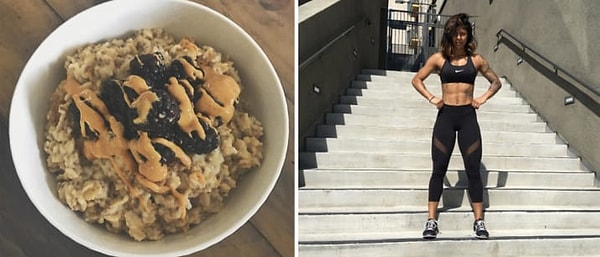 3. Овсянка с семенами чиа, кокосовым молоком без сахара, ежевикой и маслом из кешью