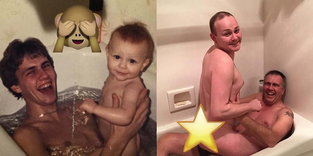 10 Yıl Önce Çekilen Bir Fotoğrafı Yeniden Canlandırmak İsteyen Baba Oğuldan Bir Acayip Kare