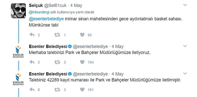 Belediyeler de özenle her bir mesaja yanıt vermeye çalıştı.