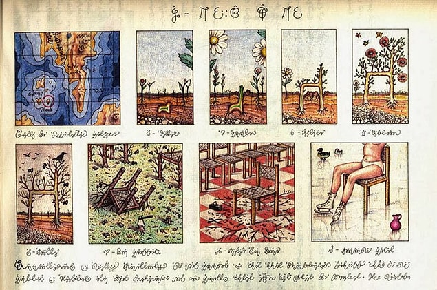 9. Indeed we get that feeling when you look at the book since we don't have any clue about the language used in it. It looks like nothing more than meaningless scribbles.