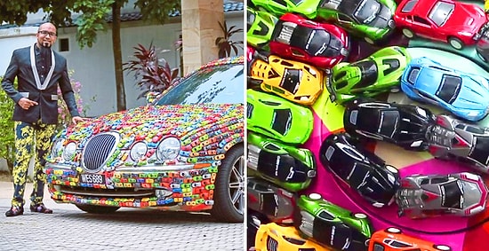 Yıllarca Biriktirdiği Minyatür Arabalarla Jaguar Aracının Üzerini Tamamen Kaplayan Çılgın!