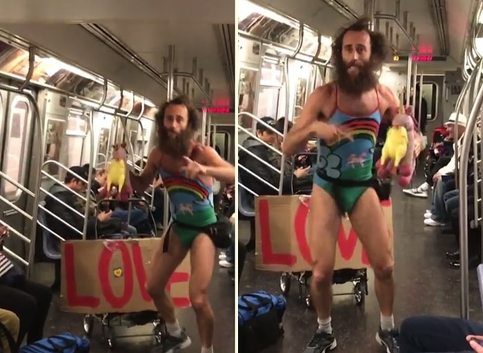 Gökkuşağı Desenli Kadın Mayosuyla Metroda Chicken Unicorn Şarkısı Söyleyen Adam