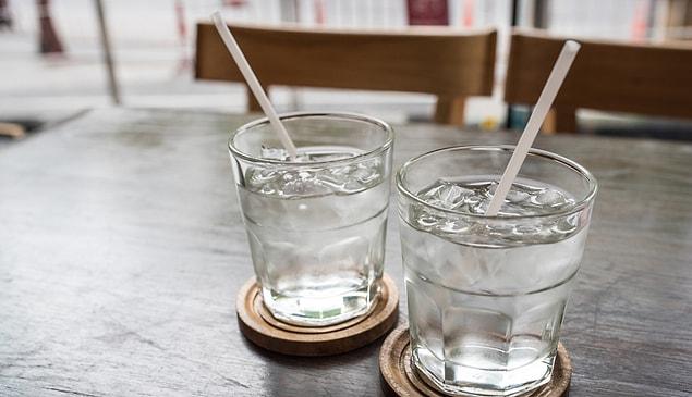 2. Water served with ice and straw regardless of the temperature.