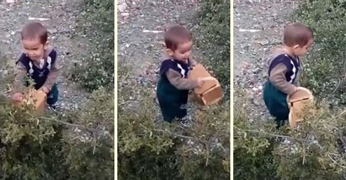 Baba Mesleğini, Elindeki Karton Testere ve Ağzından Çıkardığı Seslerle Taklit Eden Ufaklık