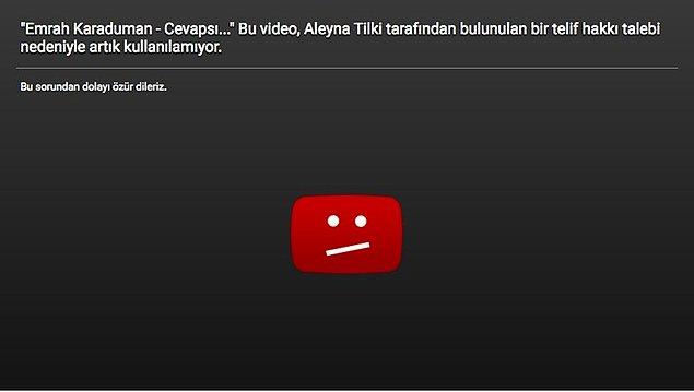 6. Bir telif kurbanı daha mı? Aleyna Tilki'nin 200 milyondan fazla izlenen 'Cevapsız Çınlama' şarkısı, telif gerekçe gösterilerek Youtube'dan kaldırıldı.
