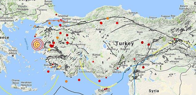 Edinilen bilgilere göre, deprem saat 15.28'de, yerin 10 km derinliğinde gerçekleşti. Depremin merkez üssü İzmir'e 84 kilometre, Midilli adasına 38 kilometre uzaklıkta.