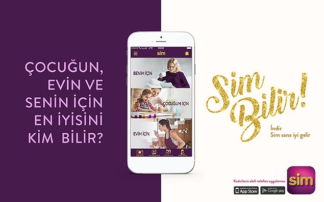 Kadınların Akıllı Telefon Uygulaması SiM öyle bir uygulama ki; en yakın arkadaş kontenjanından hayatınıza giriyor . Çünkü çocuk gelişiminden, baldız makyajına, çocuğunuzu eğlendirecek aktiviteyi bulmaktan, evinizi güzelleştirecek detayları kendiniz yapabilmeye kadar hayatındaki her alanda yanınızda.