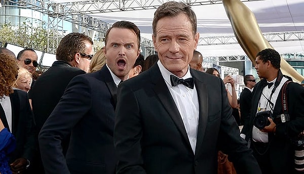 1. Брайан Крэнстон и его первый партнёр в сериале "Во все тяжкие" Аарон Пол