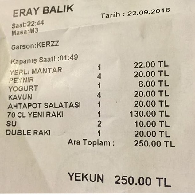 Mesela böyle hesaplar da var. Tabii rakının yanında gelen suyu yazmasalarmış daha iyi olurmuş.