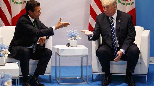 Donald Trump'ın ikili olarak görüştüğü bir diğer lider de Meksika Devlet Başkanı Nieto oldu. Trump bir basın mensubunun sorusu üzerine ABD-Meksika sınırına yapılacak duvarın parasını hala Meksika'ya ödetmeyi düşündüğünü söyledi.