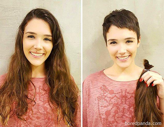 3. Saç kesiminin öncesi ve sonrası.