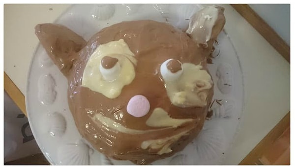 2. Попытка сотворить тортик в виде собачки на 70-ю годовщину тёти благополучно завершилась провалом