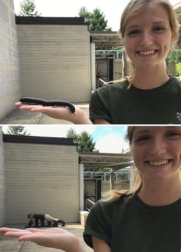 13. А вот и победительница: Анна держит на руке Мегги, а Регги держит 6 сапог, потому что она многоножка