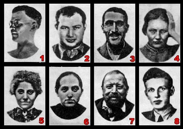 9. Sonuncu soruya geldik. Şimdi bu 8 kişinin fotoğrafına bak ve görüntüsünden tiksindiğin veya korktuğun için karanlıkta karşılaşmak istemeyeceğin bir tipi seç ve testi bitirelim.