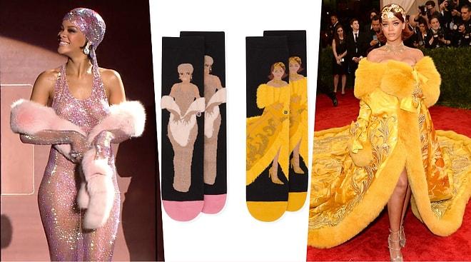 Ayağımıza Kadar Rihanna! Ünlü Yıldızın Kıyafetleri Desen Haline Gelip Çorapları Şenlendiriyor!